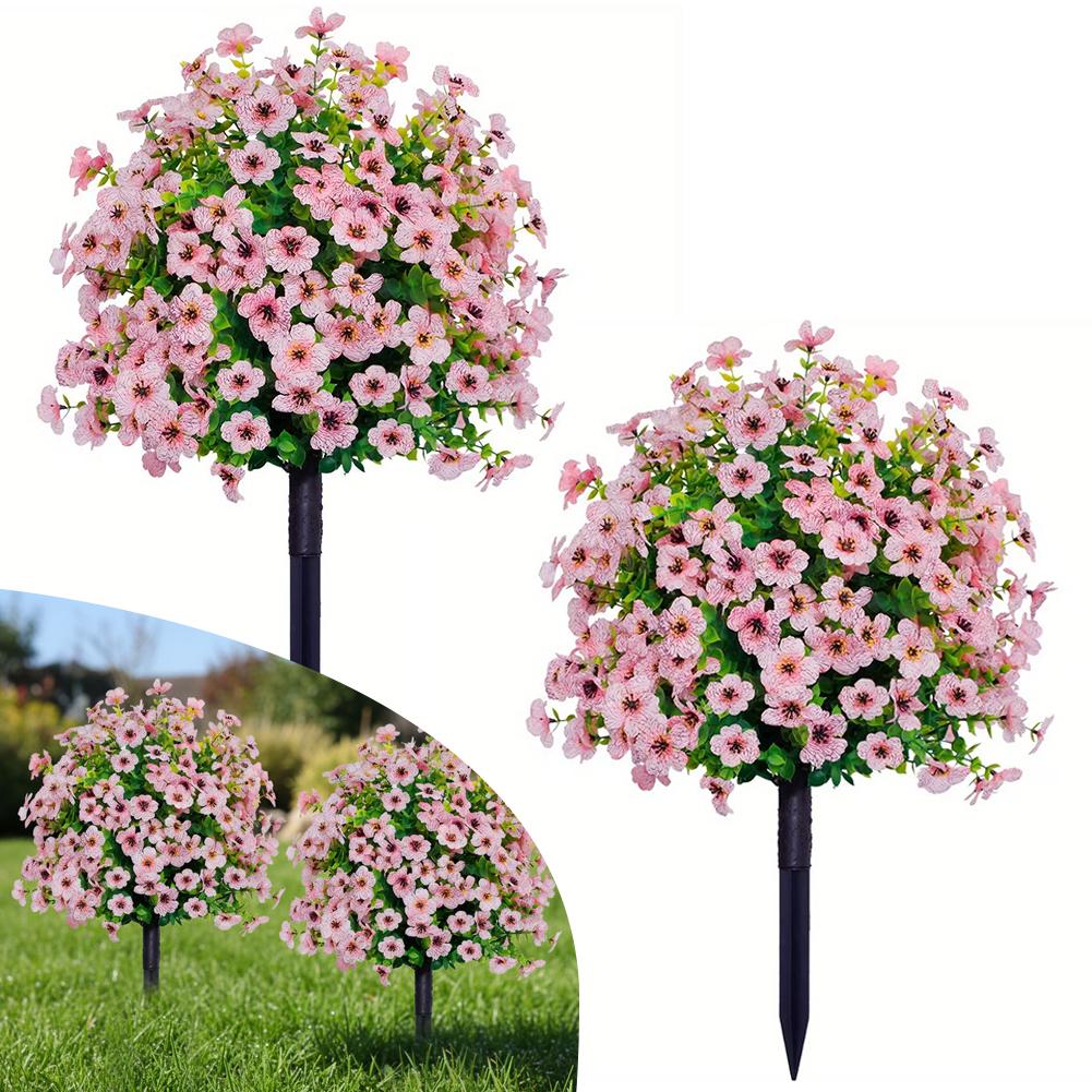 2pc Artificial Ball-Shaped Multicolor Flower Bush with Ground Stake for Garden Patio Flower Bed Yard Outdoor Party Decor