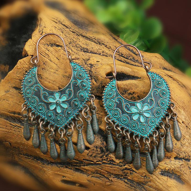 Fashion Vintage Ethnic Bohemian Drop Dangle Earrings For Women Tassel Beaded Turquoise Geometric Flower Boho Cotton Wire Earring