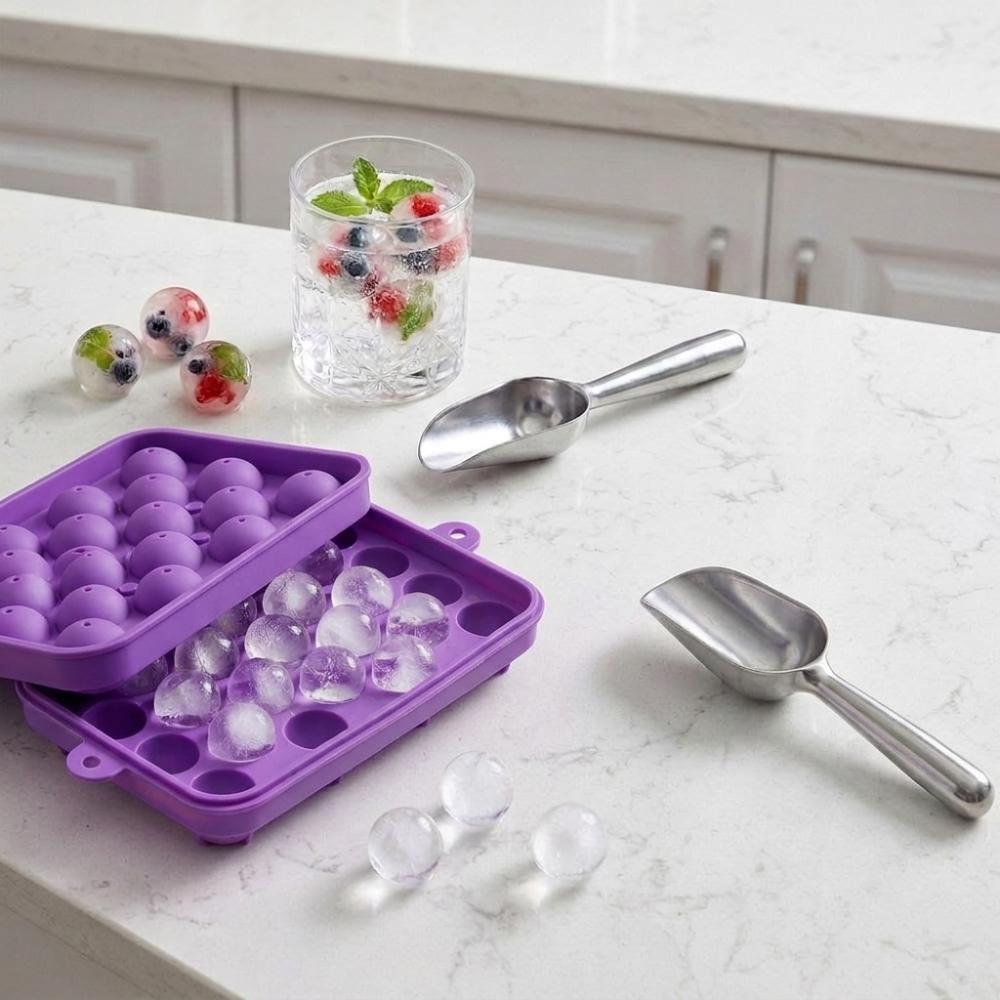 2pcs Silicone Pellet Ice Maker Mold With Lid Ice Ball Maker Mold Stackable Round Ice Cube Tray  Bar
