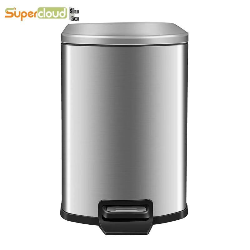 Supercloud Stainless Steel Foot Pedal Medical Trash Can with Lid, 9L серебристо-серый