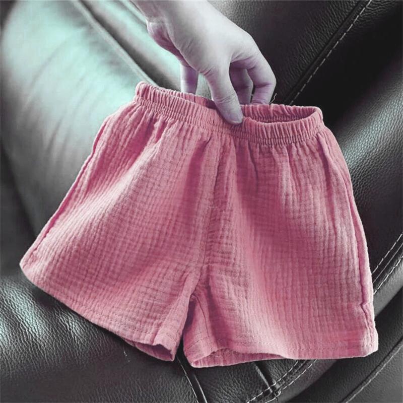 Cotton Linen Kids Girls Shorts Solid Color Summer Boys Five-point Pants for Children's Baby Clothing