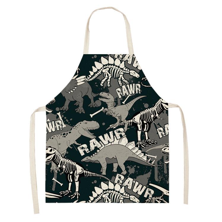 Dinosaur Print Apron with Hanging Neck, Sleeveless Cotton and Linen Apron, Kitchen Chores, Oil and Dirt Prevention Apron Can Be
