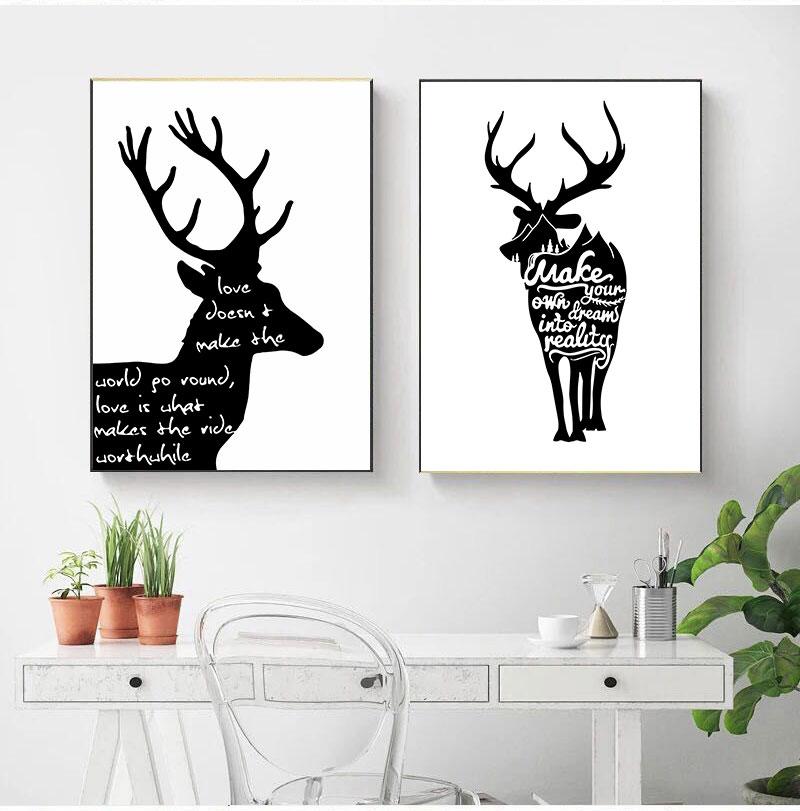 Black White Minimalist Abstract Elk Canvas Painting Nordic Scandinavian Wall Picture Prints Living Room Home Decor No Frame