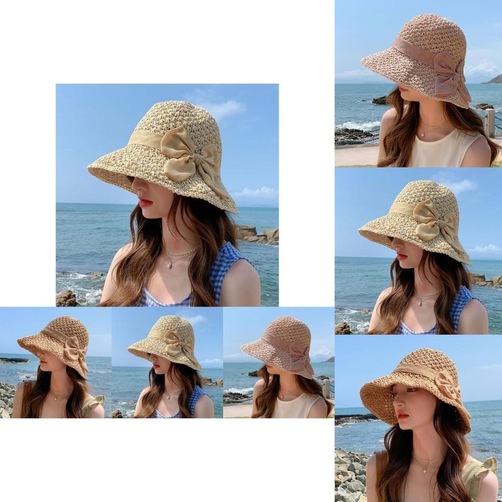 Fashionable Sun Hat For Women Bowknot Design Adjustable Wide Brim For Uv Protection