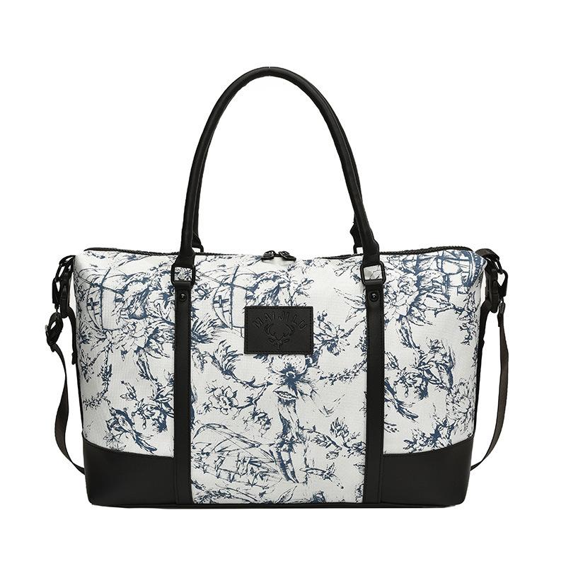 Women's Fashionable and Atmospheric Pattern Contrasting Color Handheld Travel Bag Large Capacity Lever Storage Bag