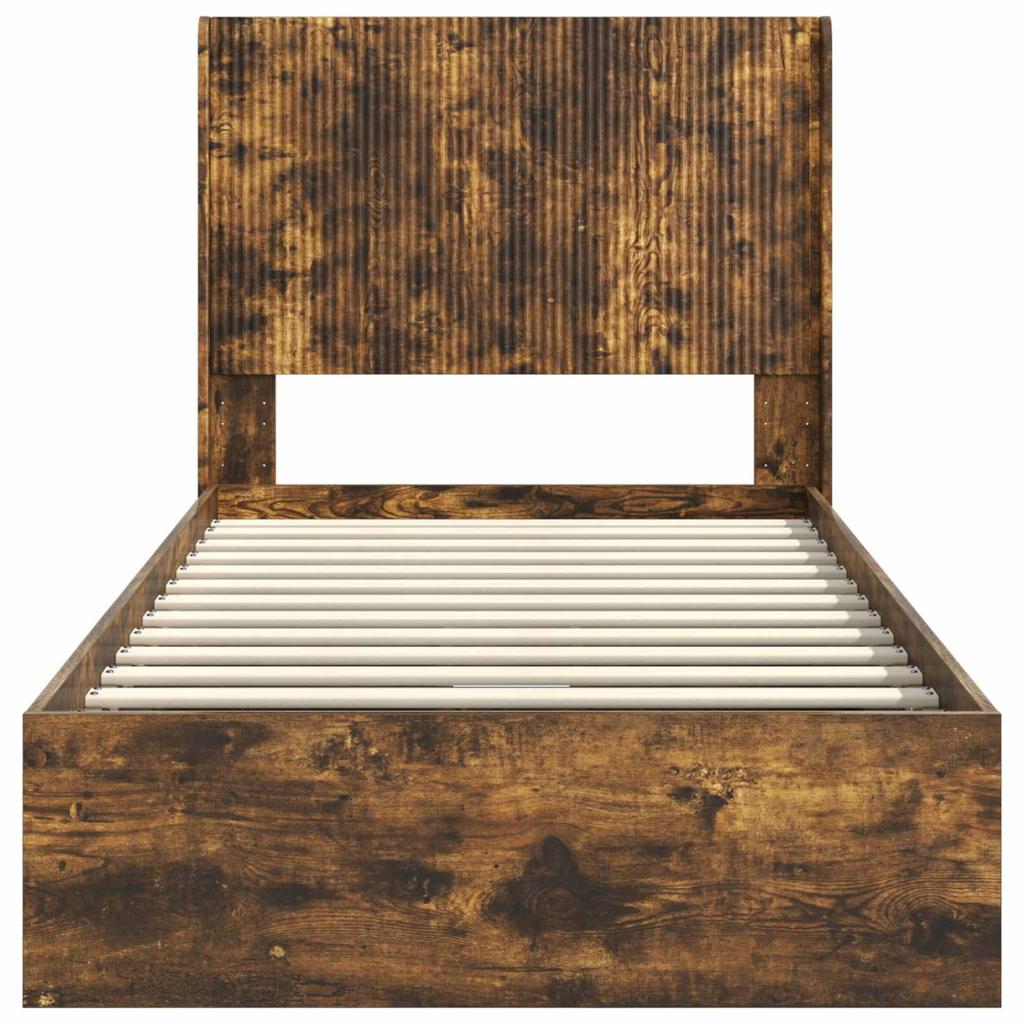 Bed Frame with Storage Space and Headboard Smoked Oak