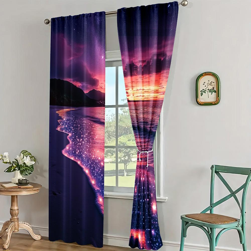 2pc, Drapes Purple 2 Machine Washable Fabric,Without Electricity summer party decorations Use for Bedroom living room