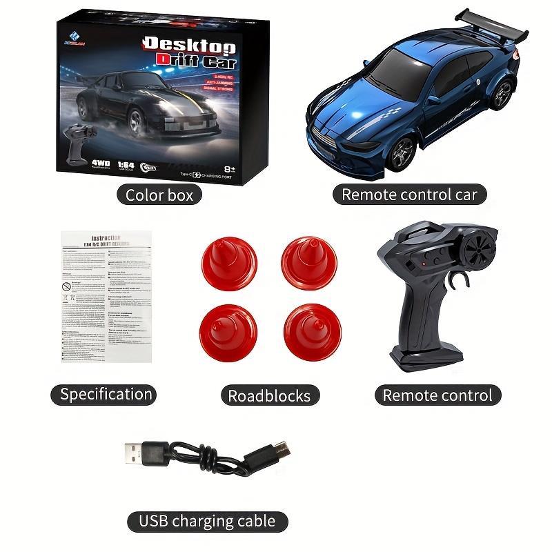 1:64 Drift Car Remote Control Toy Car 2.4GHz 4WD Luminous Front and Rear Headlights Tyre and Roadblock Tools Remote Control with Electronic Locator