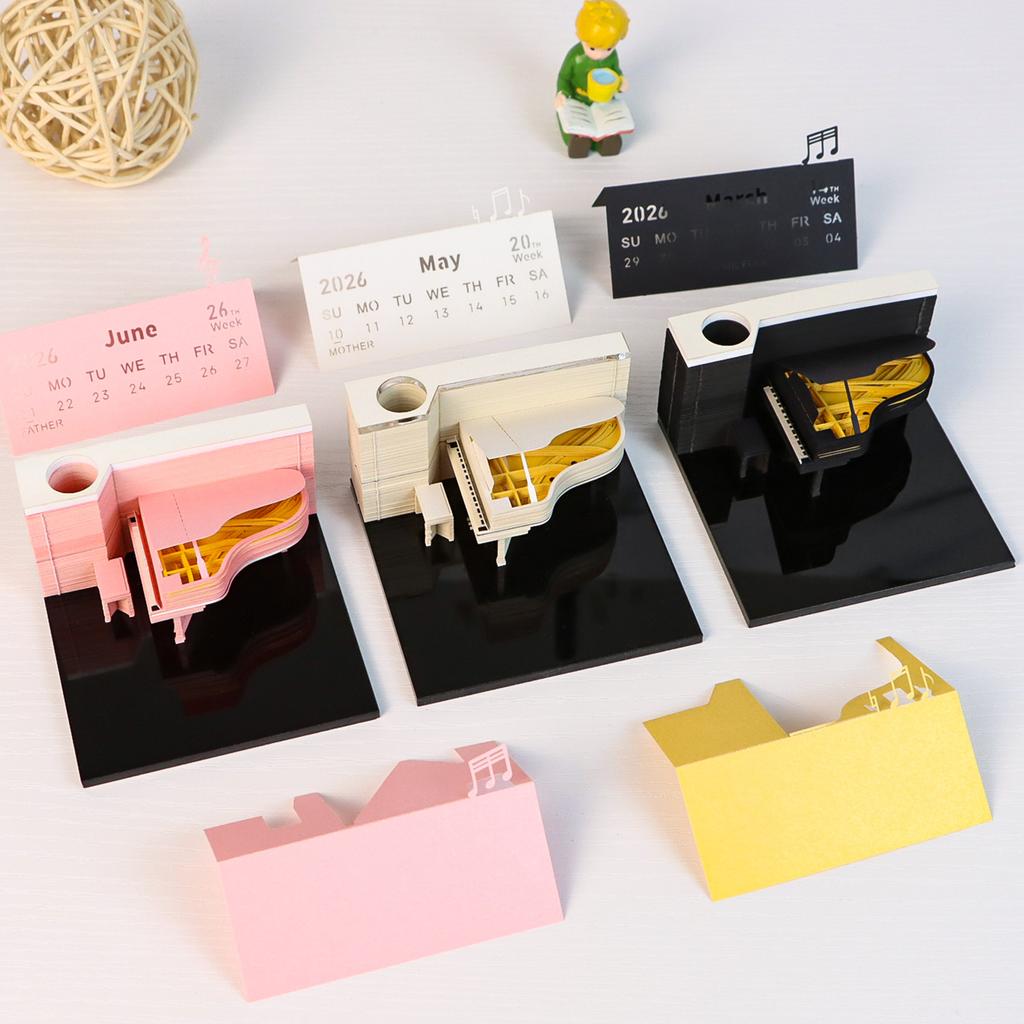 Time Piece 3d Memo Pad Paper Art Calendar Creative Paper Carving Piano 3d Model Sculpture Easy Rip Tear Away 3d Desk Calendar