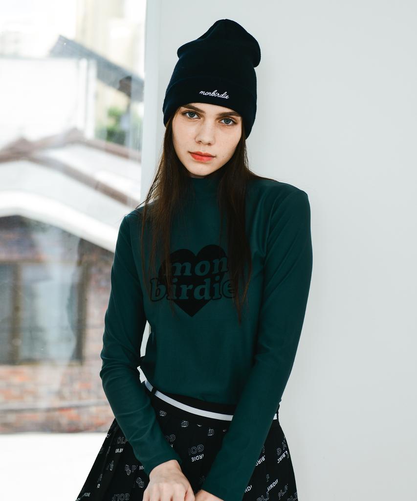 MONBIRDIE GOLF Warm Tech Half Neck Heart Mongbirdy Brushed Mock Neck T-Shirt_D.Green