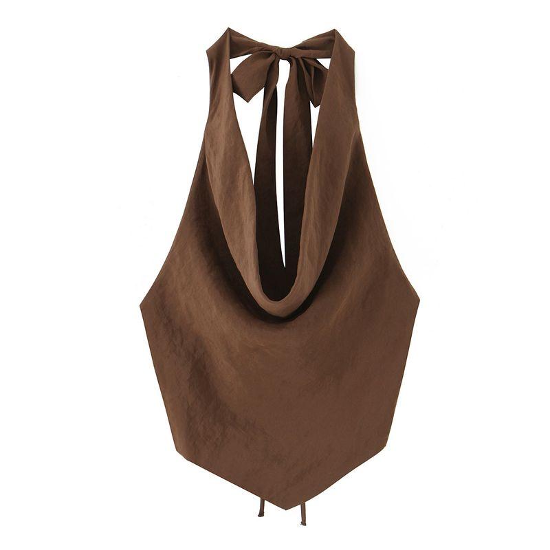 Kaslead New Women Clothes Western Style Fashion Simple Hanging Neck Collar Pleat Top 4661170