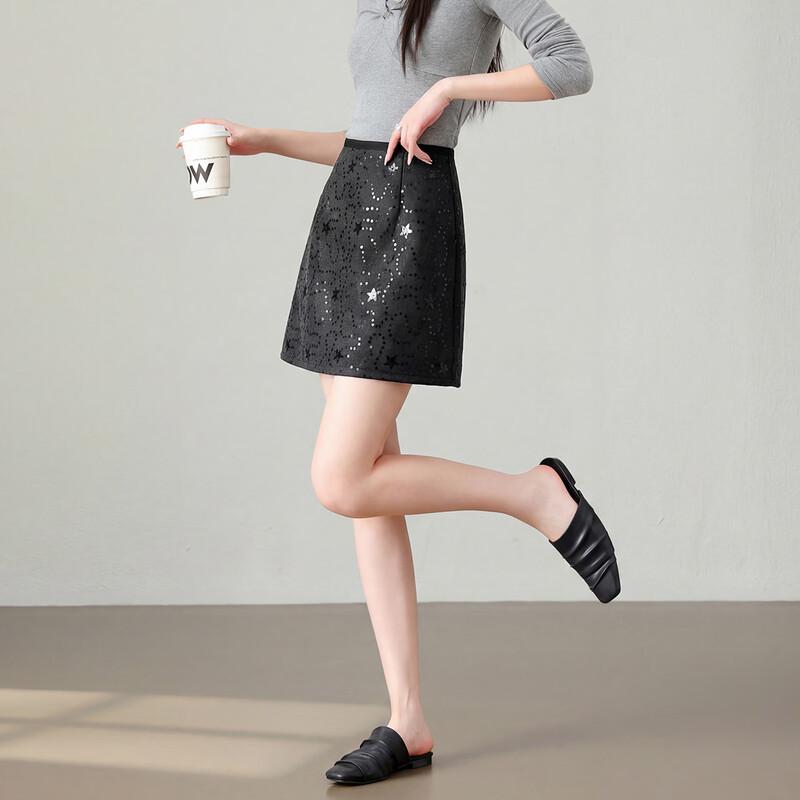 TERRE BLEUE Women's Sequin A-Line Mini Skirt