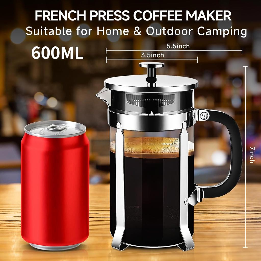 Stainless Steel French Press Coffee Maker,Insulated Coffee Presswith 4 Filters System,Manual Brewer for Tea,Camping & Travel