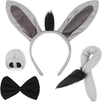 4PCS Fashion Funny Donkey Costume Set Tail Nose Bow Tie Donkey Headband Animal Cosplay Dress Up Children Adults