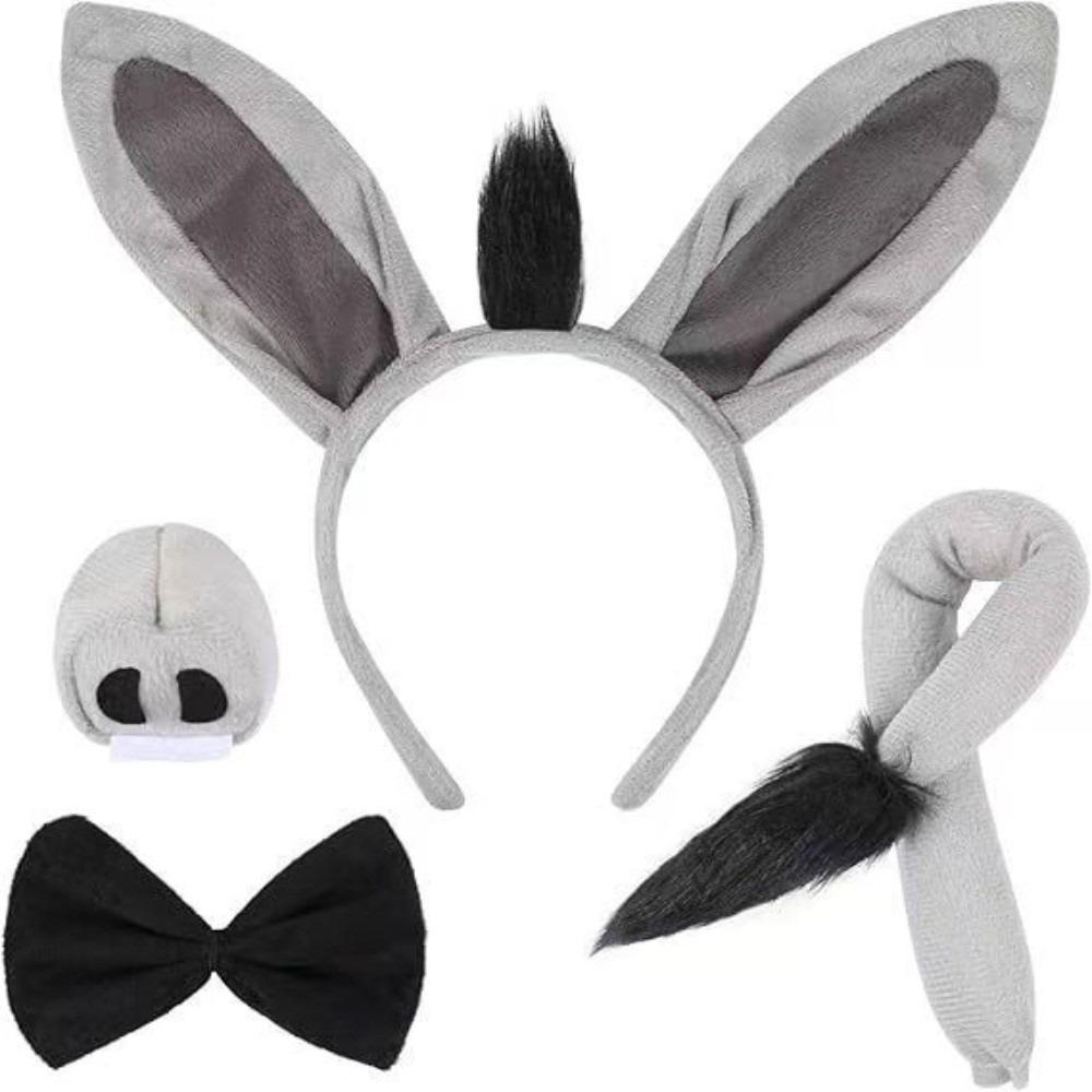 

4PCS Fashion Funny Donkey Costume Set Tail Nose Animal Donkey Headband Bow Tie Donkey Ears Headband Children Adults