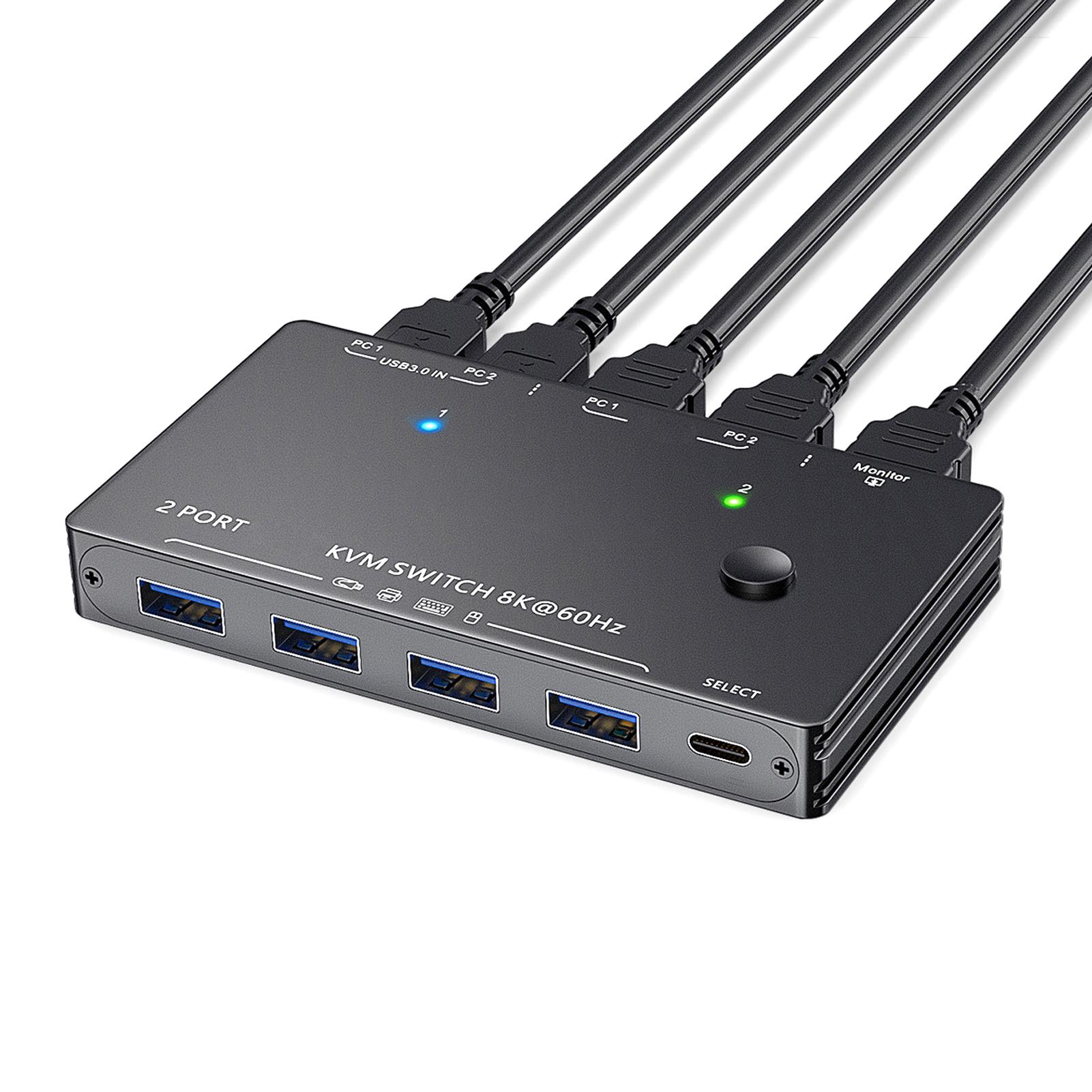 High Definition KVM Switcher 8K 60Hz USB3.0 Smart Chip Two Computers Share KC KVM8201 чёрный
