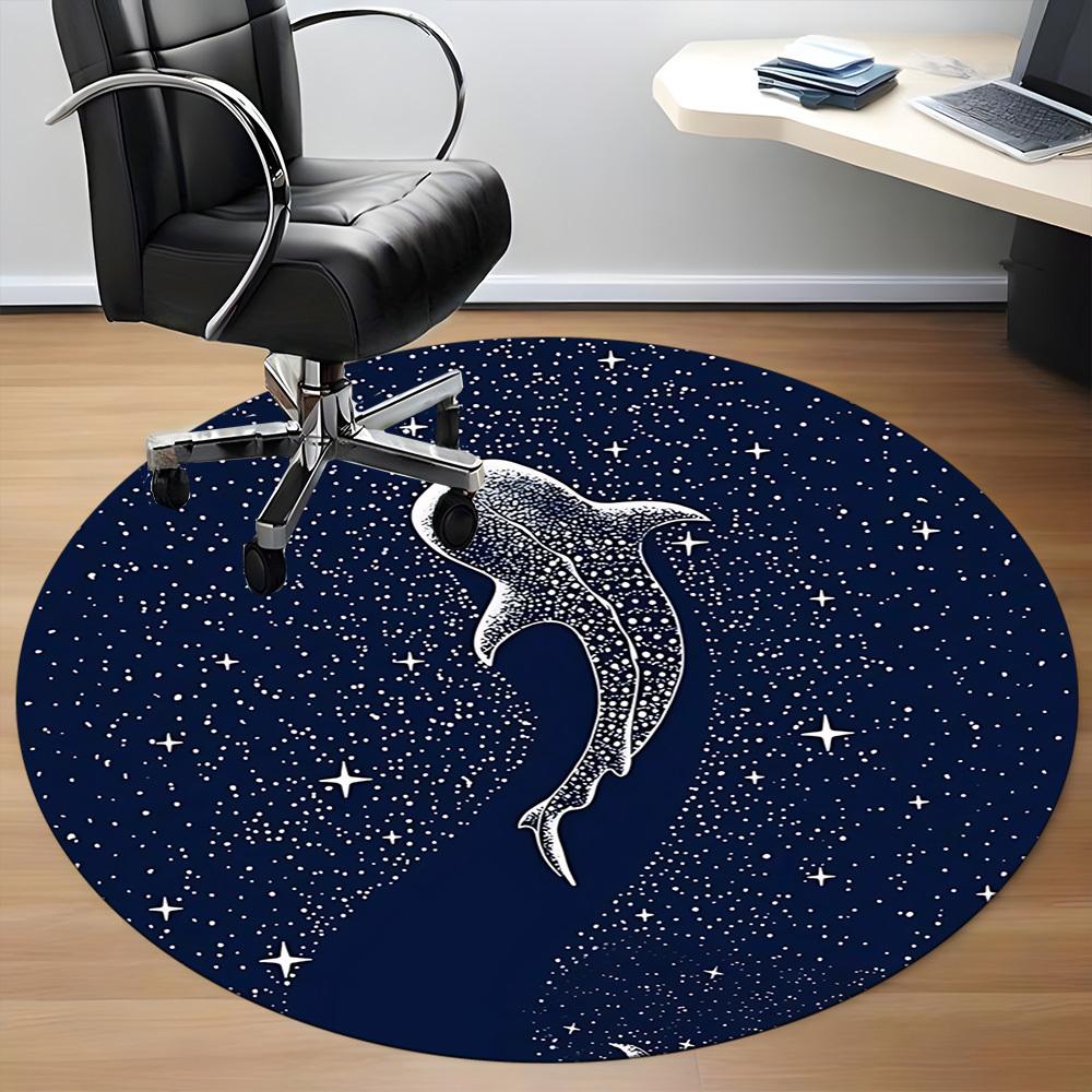 1pc Whale Shark, Starry Night Office Round Area Rug, Under Office Chairs Bedroom Living Room Home Decor, Room Deco