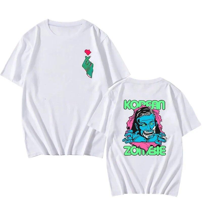 Ops Streetwear Koreanische Zombie Print T-Shirts Zombie Herz Zurück Grafik Unisex T-Shirt Baumwolle lässig Unisex T Shirt Damen Shirts T