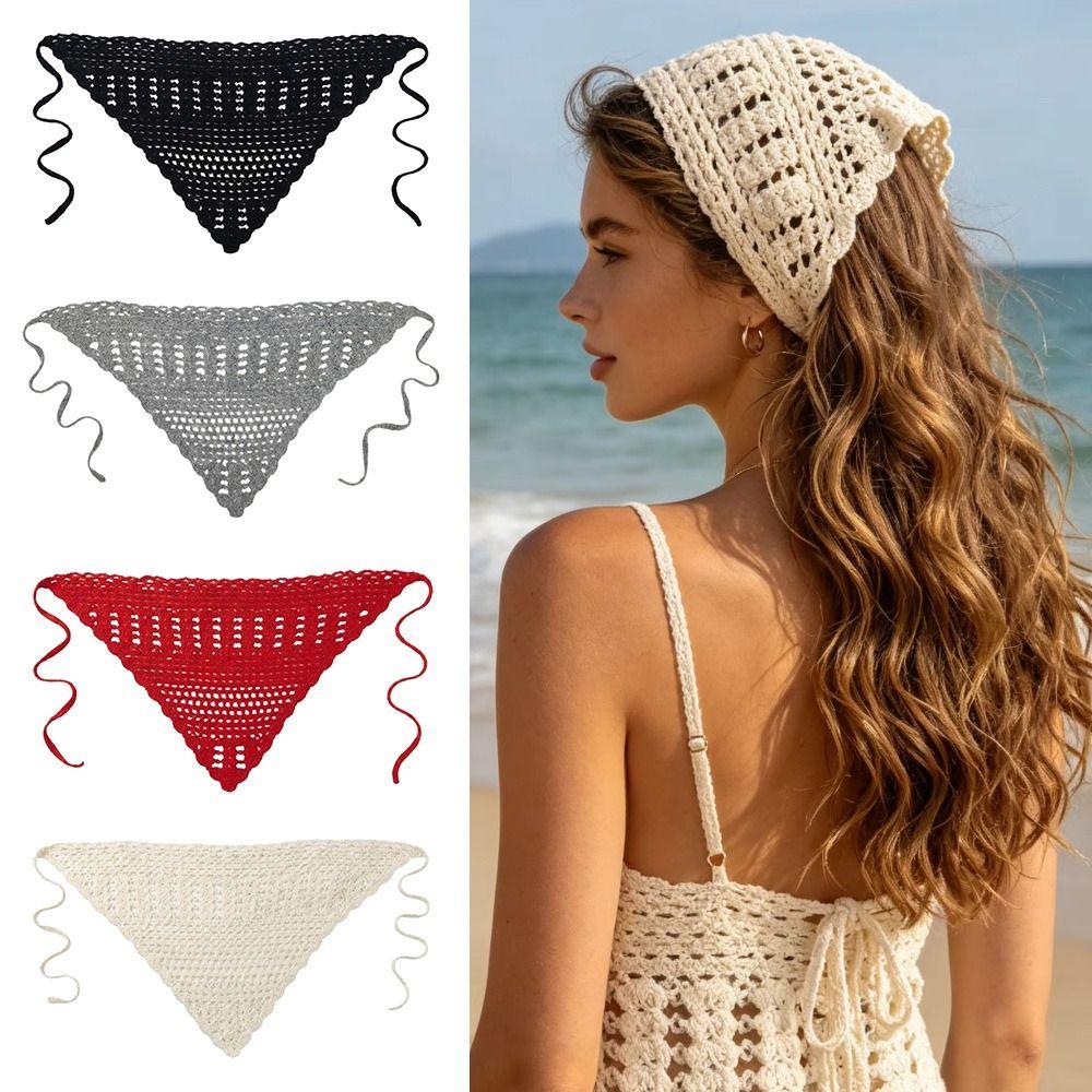 Hollow Out Knitted Headband Soft Hair Scarf Fashion Triangle Headscarf Bandana  Women