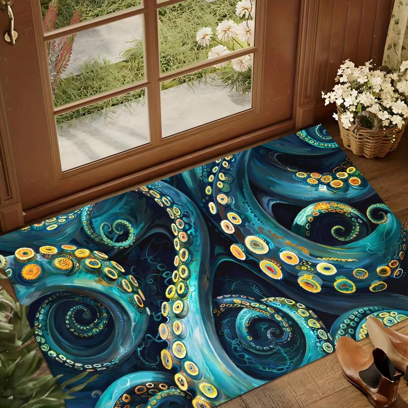 Blue-green Non-slip Carpets Abstract Octopus Area Rugs Living Room Floor Mat Kids Play Mat Kitchen Decor Gift Entry Door Mat