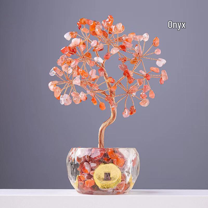 Natural Crystal Money Tree for Wealth & Prosperity - Decorative Ornament for Home, Office, or Desk