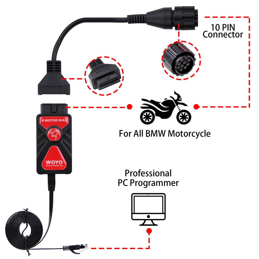 Bluetooth App OBDII Diagnostic Tool for BMW Motorcycle with OBD2 10pin Connector
