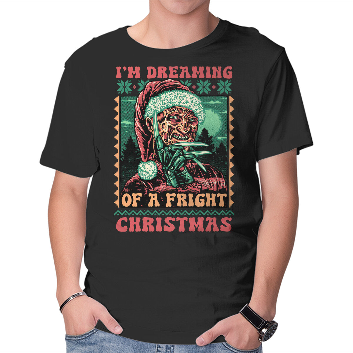 Unisex Crew Neck T-Shirt Fright Christmas Graphic Short Sleeve Casual Tee XS