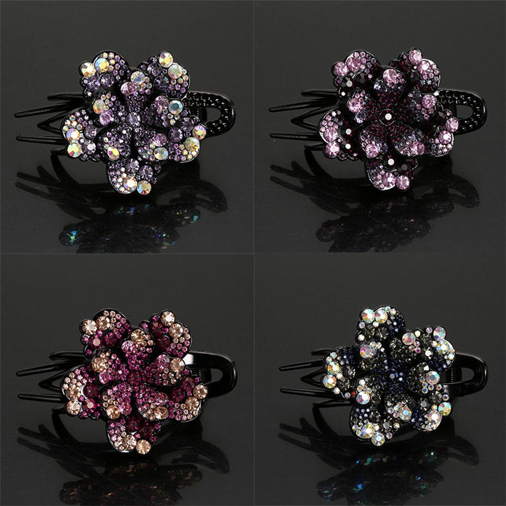 

Hair Accessories Hair Clips for Women Ponytail Headwear Hairpin Rhinestone Flower Duckbill Clips Purple