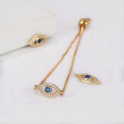 Glücksbringer Goldfarbe Zirkon Blaues Auge Armreif Armband Luxusschmuck Geschenk für Frauen Verstellbar Handgefertigt