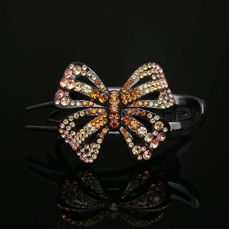 Koreanische Elegante Strass Schleife Haarspange - Drei-Zahn Entenschnabel für Hochsteckfrisuren