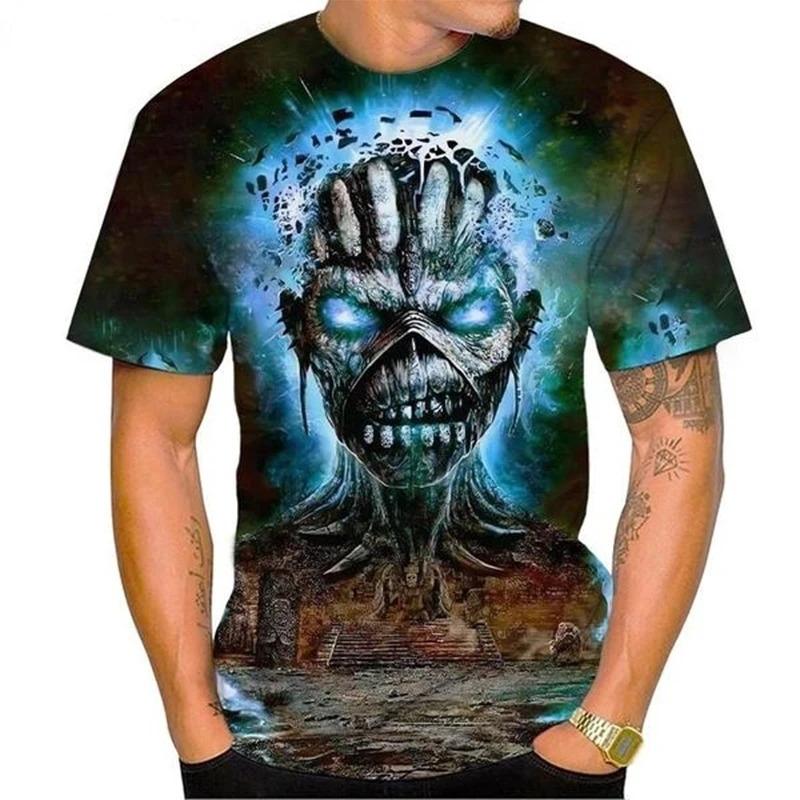 Horký prodej Nový produkt 3D tištěné pánské tričko Rocková hudba Kulatý výstřih Krátký rukáv Heavy Metal Móda Ležérní Krátký rukáv