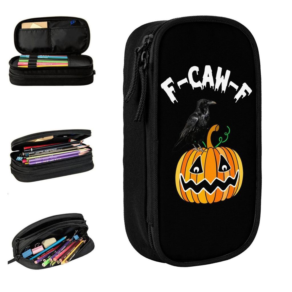 Black Crow F Caw F Halloween Pencil Cases F-Caw-F Bird Pen Holder Pencil Bags Large Storage Students School Cosmetic Pencilcases