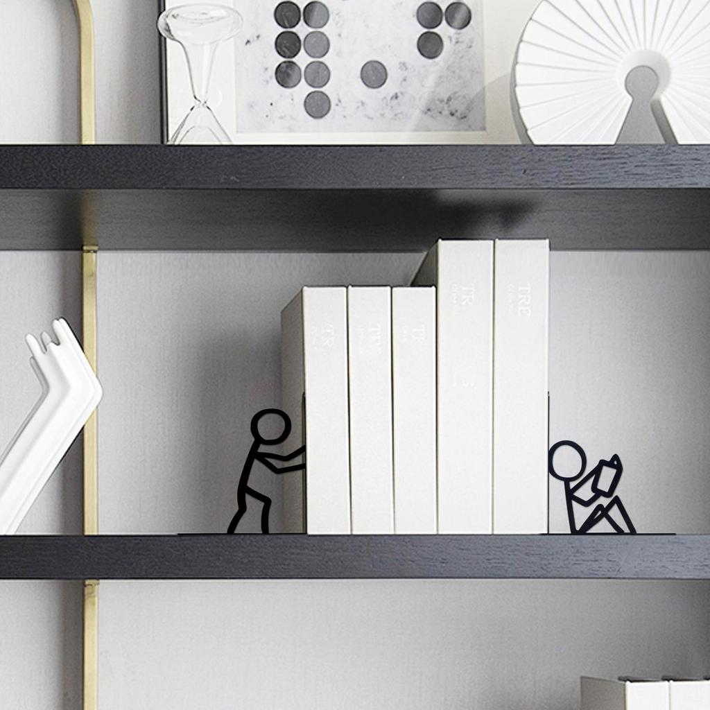 Black Iron Art Abstract Line Book Ends Vertical Figure Shape Metal Book Stopper Organzier Home Office Desktop Handicraft