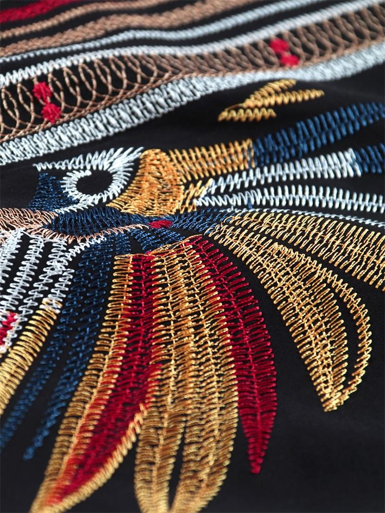 EDOLYNSA Schickes, lockeres Robenkleid im ethnischen Stil mit Stickereien 2024 für Damen, schwarzer V-Ausschnitt, Fledermausärmel, Kaftan, Urlaub, Strand, Bademode, Cover Up Q1688