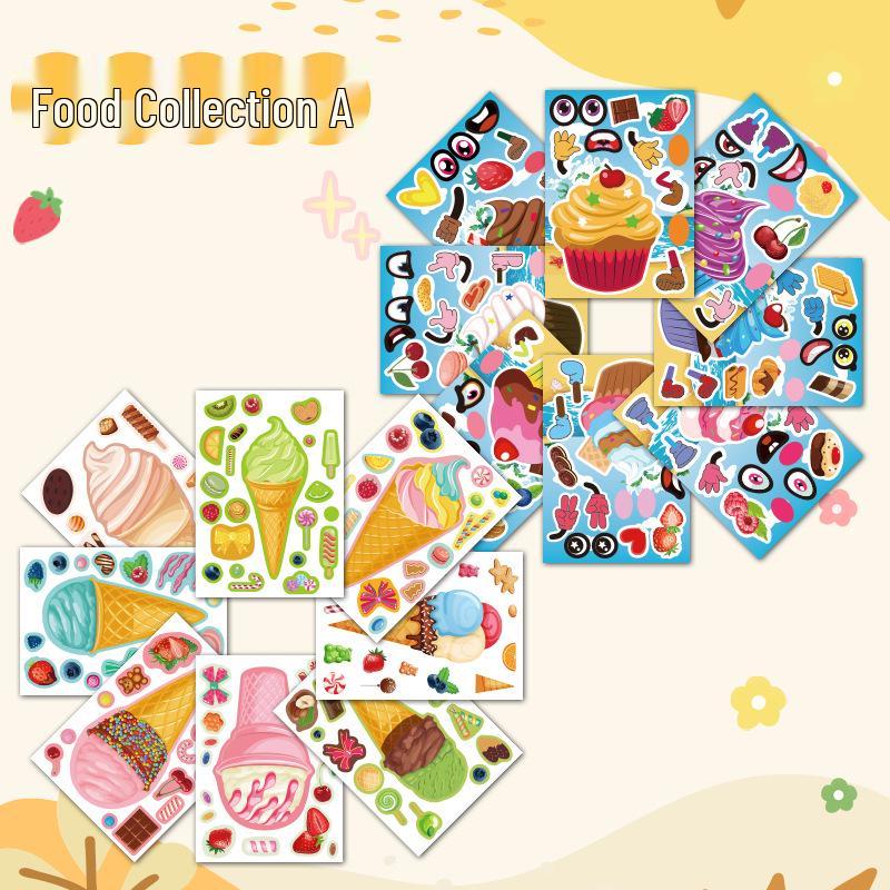 Jumbo Dessert-Themed Stickers: Cartoon Cute DIY Dress-up for Kids, Creative Early Education & Sticker Art with Ice Cream Cones 15x21cm