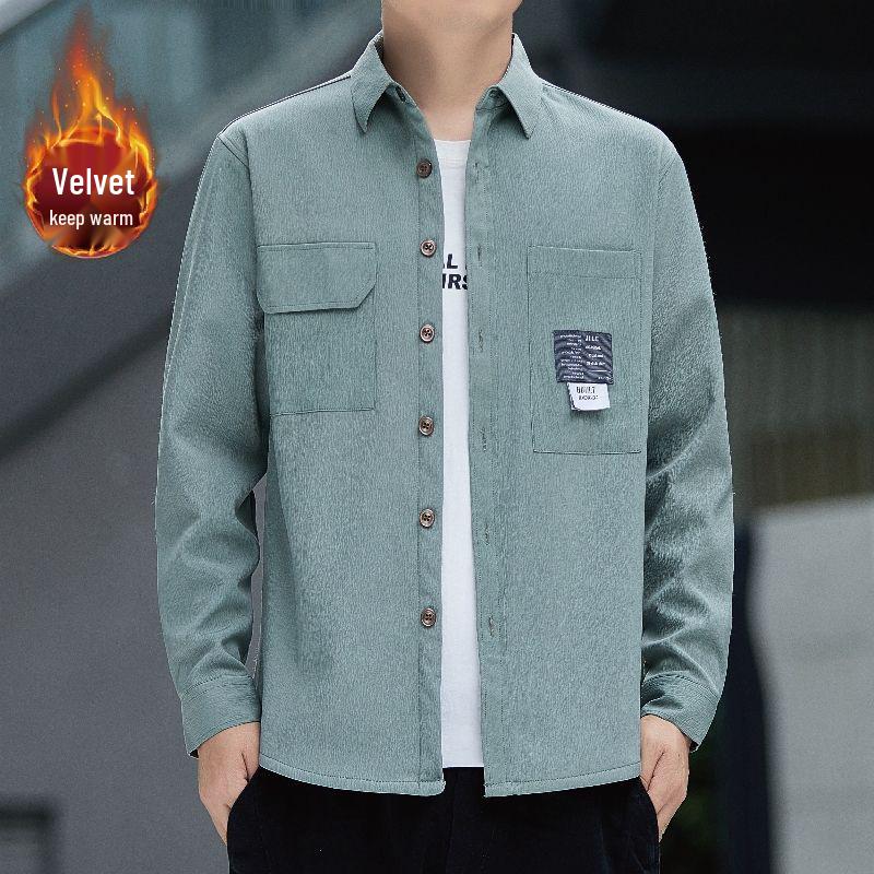 

Мужская теплая рубашка с длинным рукавом на флисовой подкладке, осенне-зимний стиль, толстая и модная куртка, универсальная и в наличии с бирками 4XL for 190-210 jin