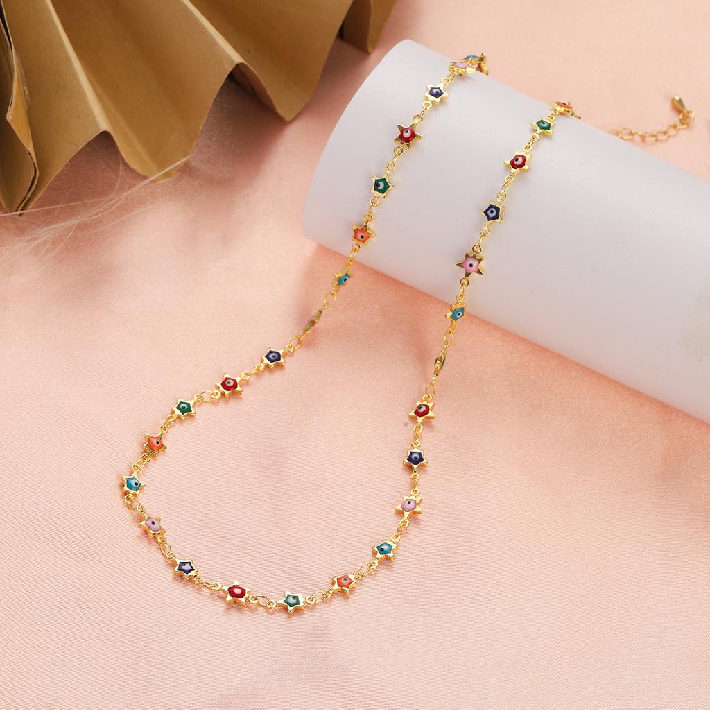Collana Blu Occhio di Allah Turco da Donna Moda Colore Oro Acciaio Inossidabile Collane Smalto Perline Gioielli Regalo