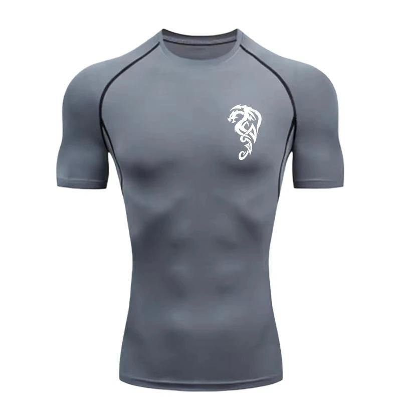 Mysterious Dragon Compression Shirt for Men Short Sleeve Rash Guard Gym Workout Running Tshirt Summer Athletic QuickDry Tees Top