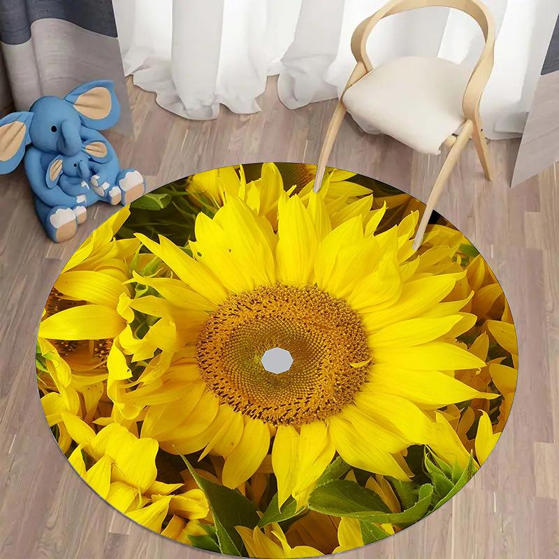 Daisy Flower Round Carpet for Living Room Bedroom Sofa Playroom Decor Non-slip Floor Mat