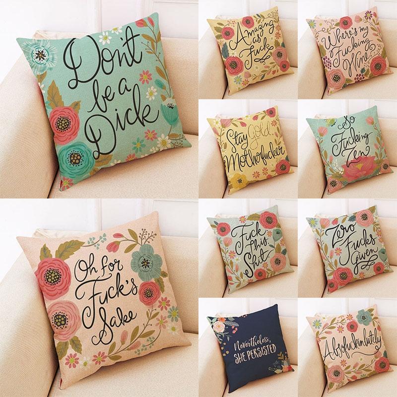 Elegant Letter Print Cotton Linen Pillow Cover For Home Car And Office Decor