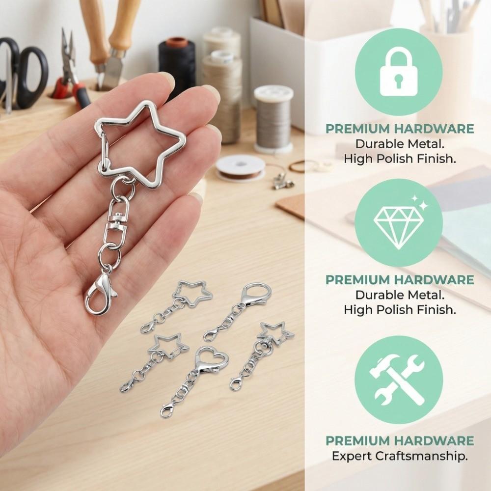 10Pcs Multi Styles Keyring Pendant Star Heart Star Shaped Clasp Jewelry Accessories