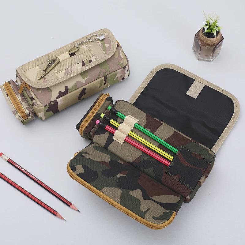Lezhiyuan Camouflage Multi-Functional Oxford Pencil Case for School Boys - Large Capacity Stationery Bag with Gun Design.