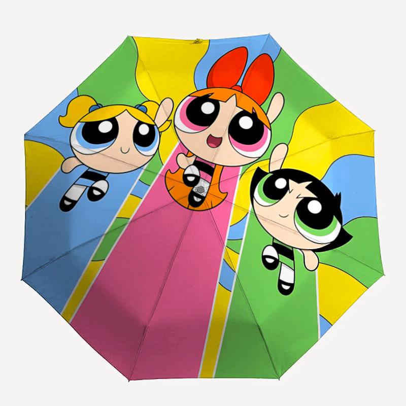 

1pc Powerpuff Girls Automatic Folding Umbrella, Portable Collapsible Design, 8-Rib Iron Frame, , All-Season Casual Outdoor Accessory yy0901145