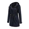 Women’s Trench Coat Cotton Solid Color Hooded Zipper Windproof Long Jacket Drawstring Outdoor Hiking Windcheater Spring Autumn Winter Outwear