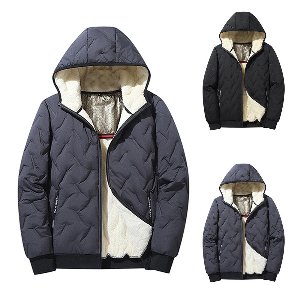 Men's Solid Color Casual With Cotton Zipper Long-sleeved Jacket Men's Graphene Hooded Cotton Jacket NEW SPORT Pocket Label