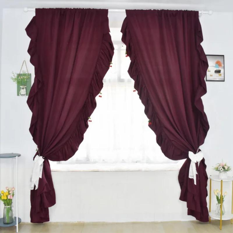 

1PC French Elegant Ruffled Curtains Semi-Shading Window Drape Rod Pocket Sheer Shabby Chic Window Curtain Panel Privacy 1 panel W150xH114cm