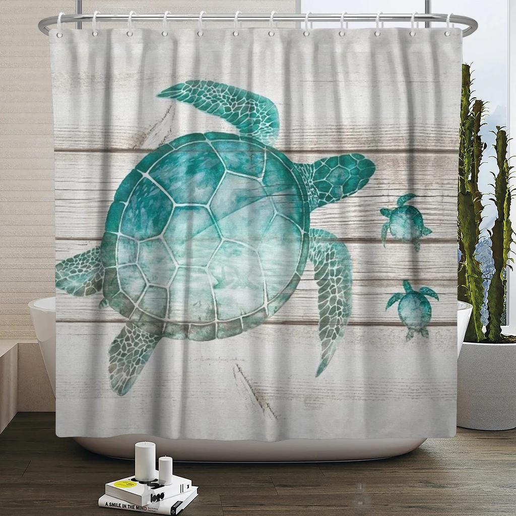 Fun Cartoon Sea Animal Shower Curtain, Sea Turtle Octopus Jellyfish Whale Crab Sea Life Landscape, Bathroom Shower Curtain Set