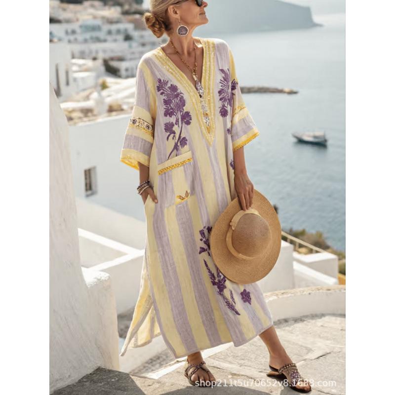 European and American bohemian women's dress seaside vacation elegant fashion print