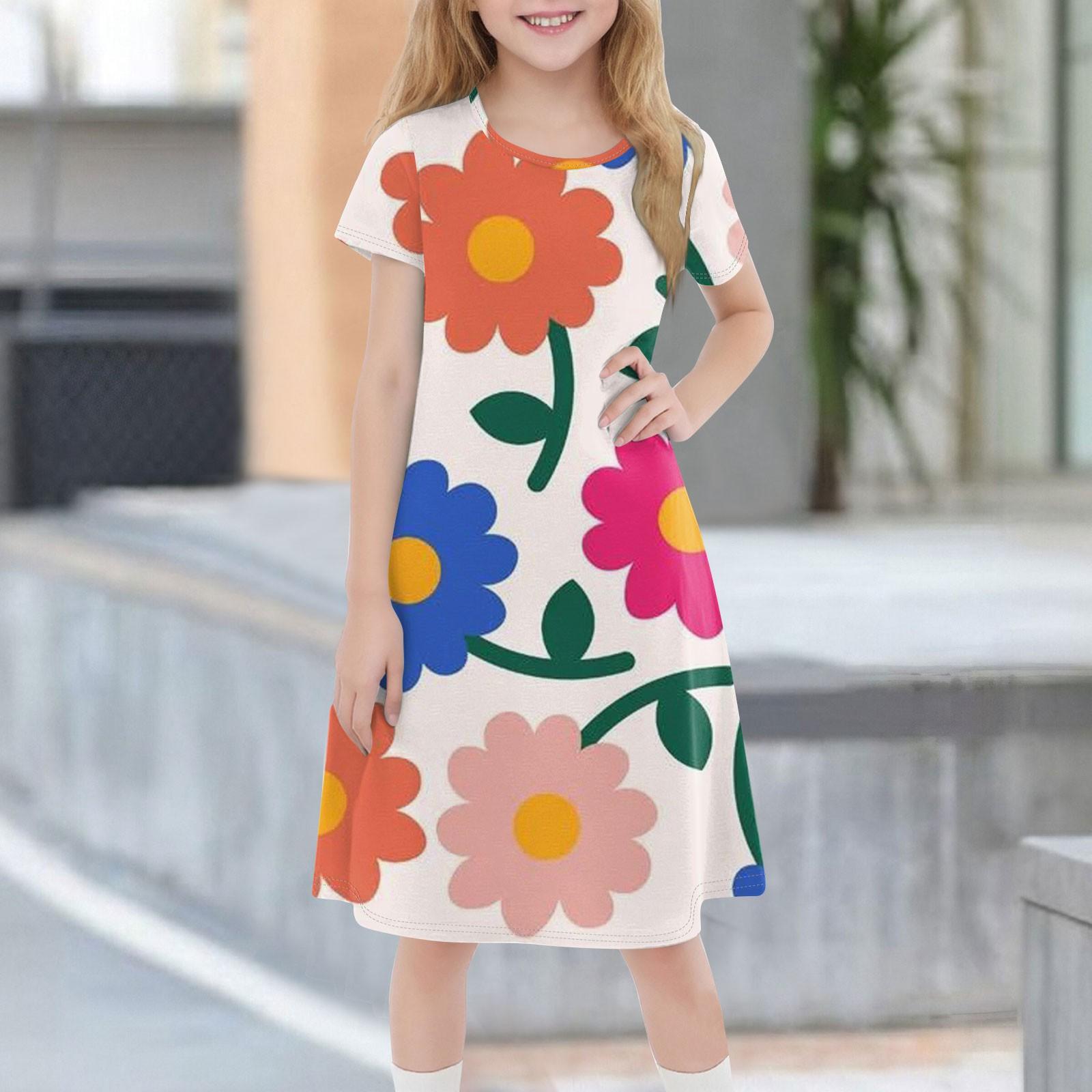 

Детское летнее повседневное модное платье с короткими рукавами и круглым вырезом 160 бежевый