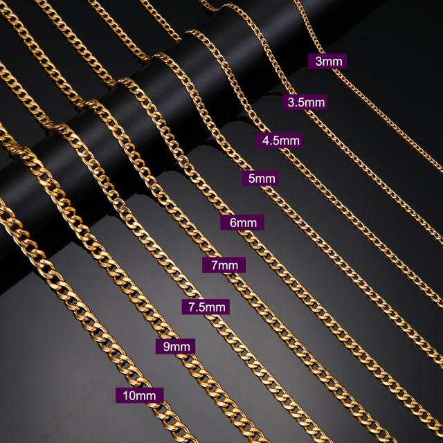 Teamer Cuban Chain Necklace for Men Women Basic Punk Stainless Steel Curb Link Chain Chokers Gold Color Men's Necklaces Jewelry
